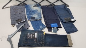 5 X PAIRS OF BRAND NEW G-STAR RAW JEANS IN VARIOUS STYLES & COLOURS IE. LIGHT BLUE, DARK BLUE AND GREY ETC - RRP £400 - SIZE 26