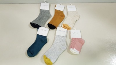 101 X BRAND NEW HAPPYOLOGY CHILDRENS PAIRS OF SOCKS IE.92 X ATHLETIC SOCKS, CREAM AND MUSTARD, GREY AND MUSTARD, MUSTARD AND BLACK, PINK AND WHITE, GREY AND BLACK, 3 X WOOLLEN ANKLE SOCKS, CINNAMON, 3 X ANKLE SOCKS TEAL, 3 X WOOLLEN ANKLE SOCKS GREEN.