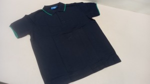 50 X BRAND NEW PAPINI RETRO NAVY/EMERALD POLO SHIRTS - SIZE LARGE + MEDIUM