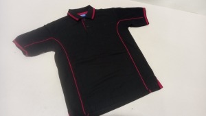 50 X BRAND NEW PAPINI SIENNA BLACK/RED POLO SHIRTS - SIZED 9-10 YEARS