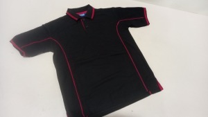 50 X BRAND NEW PAPINI SIENNA BLACK/RED POLO SHIRTS - SIZED 11-12 YEARS