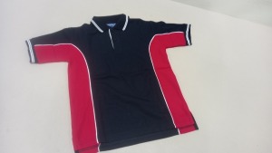 50 X BRAND NEW PAPINI SIENNA NAVY/RED POLO SHIRTS - SIZED 5-6 YEARS