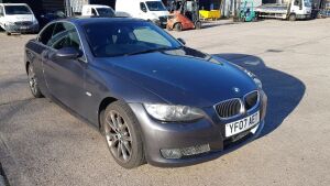 GREY - PETROL BMW 335I SE AUTO CONVERTIBLE. Reg : YF07 AET, Mileage : 84502 Details: 2 X KEYS WITH LOGBOOK MOT UNTIL 22/01/2022 HEATED, ELECTRIC, LEATHER SEATS CLIMATE CONTROL CRUISE CONTROL SAT NAV ENGINE: 2979CC