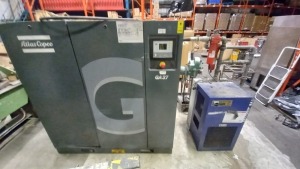 ATLAS COPCO GA37 COMPRESSOR SERIAL NO. AP151196 YR. 2014, 15614 HRS (LAST RECORDED MARCH 2021) WITH A BEKO DRYPOINT RA 630 REFRIGERATED COMPRESSED AIR DRYER