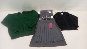 200 PIECE MIXED WINTERBOTTOMS LOT CONTAINING BLACK ZIP HOODIES, GREY SKIRTS IN MIXED LENGTHS AND SWEATSHIRTS IN VARIOUS COLOURS IE BLUE REG GREEN ETC.