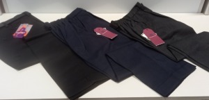 100 X BRAND NEW WINTERBOTTOMS SCHOOL PANTS IN GREY NAVY AND BLACK - VARIOUS SIZES