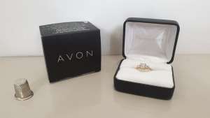 64 X BRAND NEW INDIVIDUALLY BOXED AVON (DIAMONDESQUE) SPARKLE LIKE MARKLE TRILOGY RING SIZE 10 IN