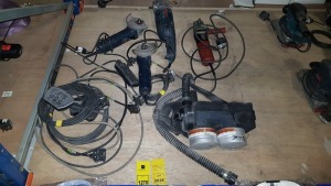 8 PIECE MIXED TOOL LOT TO INCLUDE 2 X BOSCH ANGLE GRINDERS AND 1 X LARGE BOSCH GRINDER, 1 X FLEX GRINDER AND EXTENSION LEADS ETC.