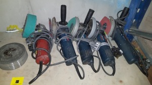 6 PIECE MIXED TOOL LOT TO INCLUDE 4 X BOSCH ANGLE GRINDERS, 1 X FLEX GRINDER AND 1 SILICONE SANDING DISC