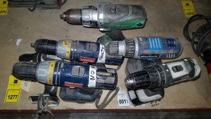 6 PIECE MIXED TOOL LOT TO INCLUDE 2 X MAKITA DRILLS, 2 X RYOBI DRILLS, 1 X HITACHI AND 1 X EINHELL DRILL