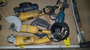 5 PIECE MIXED TOOL LOT TO INCLUDE 3 X DEWALT GRINDERS, 1 X MAKITA GRINDER AND 1 X PRO ROTARY TRIM CUTTER