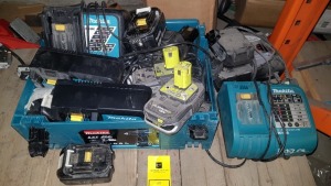 13 PIECE MIXED TOOL LOT TO INCLUDE 4 X MAKITA BATTERY CHARGERS AND VARIOUS BATTERIES