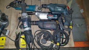 5 PIECE MIXED TOOL LOT TO INCLUDE BOSCH TAPPER DRILL (GG1 10 E) BOSCH PERCUSSION DRILL, BOSCH DREMMEL, MAKITA DRILL AND ANGLE GRINDER