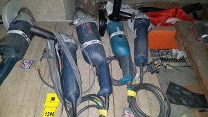 4 PIECE MIXED TOOL LOT TO INCLUDE 2 X LARGE BOSCH GRINDERS AND 1 X SMALL GRINDER AND 1 X MAKITA GRINDER