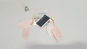 APPROX 320 X GOLD COLOURED PAIRS OF EARRINGS WITH PINK FEATHERS - IN 1 CARTON