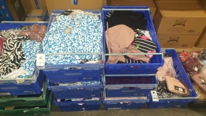 6 TRAYS OF LADIES CLOTHING IN VARIOUS STYLES & SIZES EG. I-X LONDON, MISSLOOK ETC. (TRAYS NOT