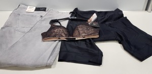 6 PIECE MIXED CLOTHING LOT CONTAINING PEPE JEANS JEANS SIZE 32-32, PINNACLE SHORTS SIZE XL, GOSSARD BRA SIZE 32A, SEA SPRAY COVER UP SIZE S-M, DIESEL JEANS W29 L32, JUICY COUTURE TOP SIZE MEDIUM (NOTE - MARKED)