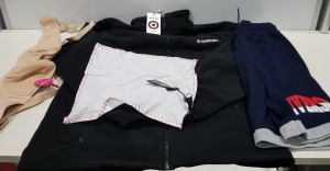 6 PIECE MIXED CLOTHING LOT CONTAINING 2 X HUGO BOSS HANDKERCHIEF ONE SIZE, CONVERSE SHORTS SIZE MEDIUM, JEFF BANKS SHIRT SIZE 18, CURVY KATE BRA SIZE 30DD, LAMBRETTA FLEECE SIZE MEDIUM