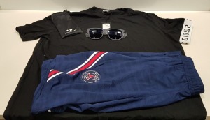 6 PIECE MIXED CLOTHING LOT CONTAINING COLLECTION DRESS SIZE 12, CONVERSE SUNGLASSES, JORDAN SPORTS SHORTS SIZE S, HUGO BOSS SHIRT SIZE 42, PAUL SMITH BLAZER SIZE XL, DSQUARED TOP SIZE XL