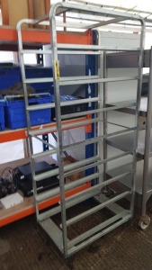 TALL STAINLESS STEEL TROLLEY WITH 8 SHELVES