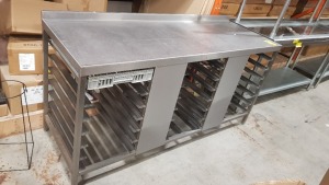 LARGE STAINLESS STEEL PREP TABLE WITH 21 SHELVES
