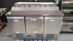 POLAR REFRIGERATION LARGE STAINLESS STEEL 3 DOOR CHILLER UNIT WITH 8 POTS