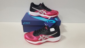 6 X BRAND NEW ASICS WOMENS NETBURNER BALLISTIC FF PIXEL PINK/ SILVER SHOES UK SIZE 8.5