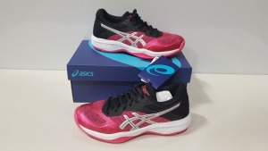 6 X BRAND NEW ASICS WOMENS NETBURNER BALLISTIC FF PIXEL PINK/ SILVER SHOES UK SIZE 4.5