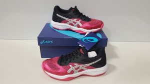 6 X BRAND NEW ASICS WOMENS NETBURNER BALLISTIC FF PIXEL PINK/ SILVER SHOES UK SIZE 4