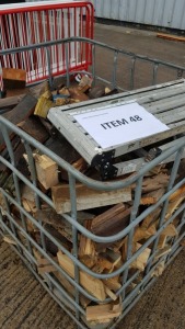 METAL STILLAGE CONTAINING FIRE WOOD , AND A SMALL ALUMINIUM FOLDING TABLE