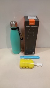 30 X BRAND NEW NEWDORA STAINLESS STEEL INSULATE SPORTS BOTTLES - 500 ML - 33MM HIGH - HOT / COLD - IN COLOUR DISPLAY BOX - COLOUR: TURQUOISE