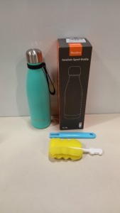 30 X BRAND NEW NEWDORA STAINLESS STEEL INSULATE SPORTS BOTTLES - 500 ML - 33MM HIGH - HOT / COLD - IN COLOUR DISPLAY BOX - COLOUR: TURQUOISE