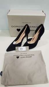 14 X BRAND NEW DOROTHY PERKINS BLACK SUEDE HIGH HEELS SIZE 4 AND 5 RRP £45.00 (TOTAL RRP £630.00)
