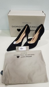 15 X BRAND NEW DOROTHY PERKINS BLACK SUEDE HIGH HEELS SIZE 3 AND 4 RRP £45.00 (TOTAL RRP £675.00)