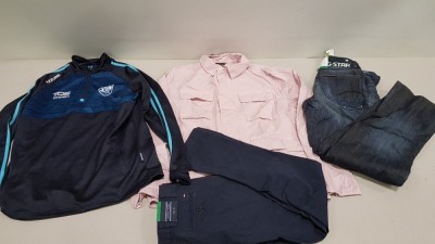 6 PIECE MIXED CLOHING LOT CONTAINING RALPH LAUREN POLO SIZE XL, BARBOUR JACKET SIZE XL, NAPAPIJIRI COAT SIZE SMALL, TOMMY HILFIGER JEANS SIZE 30-30, G STAR RAW JEANS SIZE 30/34, AZORI SPORT JACKET SIZE MEDIUM