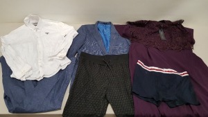 6 PIECE MIXED CLOTHING LOT CONTAINING BARBOUR SHIRT SIZE SMALL, PHASE 8 DRESS SIZE 20, PENGUIN BLAZER SIZE 42R, PRESIDENTS CLUB SHORTS SIZE MEDIUM, PENGUIN TROUSERS SIZE 36R, TOMMY HILFIGER BOXERS SIZE LARGE