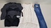 6 PIECE MIXED CLOTHING LOT CONTAINING RALPH LAUREN DRESS SIZE 10, LEVIS HOODIE SIZE LARGE, EMPORIO ARMANI BIKINI TOP SIZE XS, GINA BACCONI DRESS SIZE 20, REPLAY JEANS SIZE W28 L30, SHOCK ABSORBER SPORTS BRA SIZE 34G