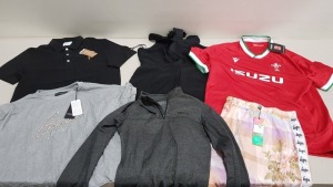 6 PIECE MIXED CLOTHING LOT CONTAINING GUESS TOP SIZE 10, MACROH SPORTS TOP SIZE LARGE, HYPE SKIRT SIZE 6, TOG 24 JUMPER SIZE 12, ISSA DRESS SIZE 14, FARRAH POLO TOP SIZE MEDIUM