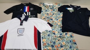 6 PIECE MIXED CLOTHING LOT CONTAINING PSG TOP SIZE XXS, CHI CHI DRESS SIZE 12, RETRO ENGLAND TOP SIZE LARGE, CALVIN KLEIN GOLF TOP SIZE SMALL, FARRAH TOP SIZE LARGE, RALPH LAUREN DRESS SIZE 10