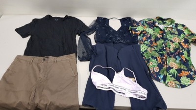 6 PIECE MIXED CLOTHING LOT CONTAINING HUGO BOSS SHORTS SIZE 36, CALVIN KLEIN BRA SIZE 12, ARMANI EXCHANGE JUMPER SIZE SMALL, HUGO BOSS TOP SIZE MEDIUM, GANT SHIRT SIZE SMALL, HALEY LOGAN DRESS SIZE 8