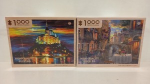 43 X BRAND NEW 1000 PC JIGSAW SETS - 25 X CASTLE IN THE RUINS, 18 X VENICE WATER CITY DESIGNS