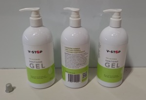 480 X BRAND NEW V-STOP 75% SANITISING GEL IN 500ML DISPENSER BOTTLES - EXP DATE FEBRUARY 2024 - IN 24 CARTONS