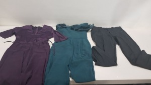 6 PIECE MIXED CLOTHING LOT CONTAINING 2 X PHASE EIGHT DRESSES SIZE 8 AND 12, 2 X PHASE EIGHT JUMPSUITS SIZE 10 AND 20, PENGUIN TROUSERS SIZE 34R, BEN SHERMAN BLAZER SIZE 40R