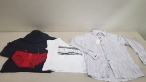 6 PIECE MIXED CLOTHING LOT CONTAINING CIAOBELLA TOP SIZE 8, HUGO BOSS HOODIE SIZE SMALL, OBJECT TOP SIZE 34, ETON SHIRT SIZE 16, OBJECT DRESS SIZE 34, CALVIN KLEIN PANTS SIZE MEDIUM