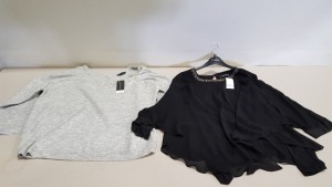 14 PIECE MIXED EVANS AND DOROTHY PERKINS CLOTHING LOT CONTAINING 5 X DOROTHY PERKINS GREY JUMPERS SIZE XL AND 9 X EVANS BLACK TOPS UK SIZE 22