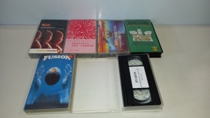 60 X BRAND NEW VHS CASSETTE TO INCLUDE RAVE ENERGY , HOT HOUSE HITS , FUSION , CHILL OUT MUSIC , RSR RECORDED LIVE ETC