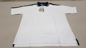 50 X BRAND NEW PAPINI CAPRI WHITE AND NAVY QUARTER ZIP POLO SHIRT SIZE SMALL