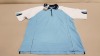 50 X BRAND NEW PAPINI CAPRI QUARTER ZIP WHITE AND BLUE POLO SHIRTS IN SIZE XS