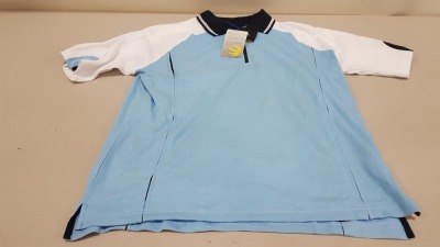 50 X BRAND NEW PAPINI CAPRI SKY WHITE AND BLUE POLO SHIRTS SIZE XS
