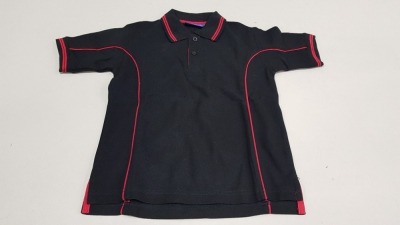 50 X BRAND NEW PAPINI SIENNA BLACK AND RED POLO SHIRTS SIZE 5-6 YEARS